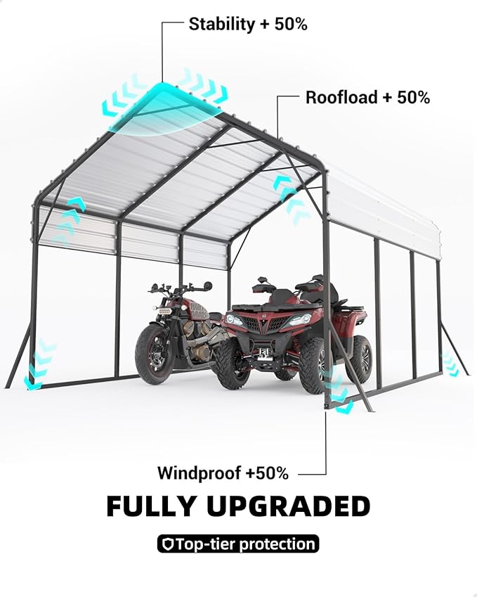 13 x 21 FT Metal Carport, Heavy Duty Carports Reinforced Frame and Steel Roof - Image 4