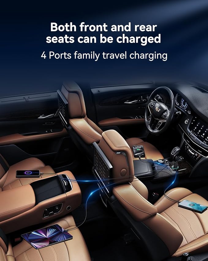 70W USB C Car Charger, Rocoren 4-Port PD Super Fast Charging Type C Car Charger - Image 3