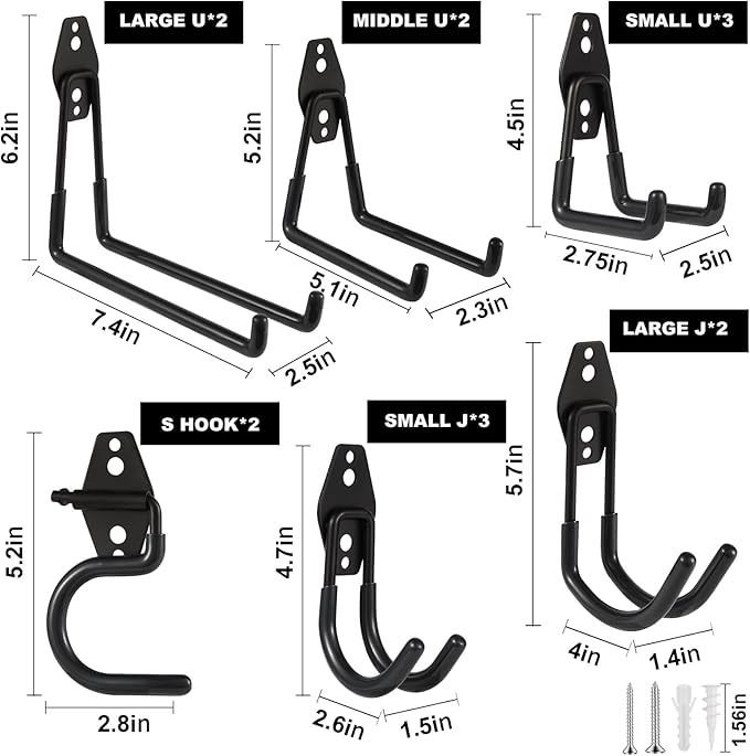 Steel Garage Hooks Wall Tool Organizer, 14 Pack Garage Storage Hook Heavy Duty - Image 2