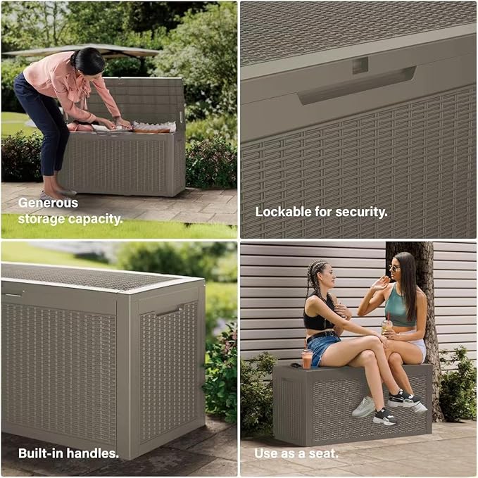 270 Gallon Outdoor Storage Box Patio Deck Box Waterproof, Resin Lockable - Image 8