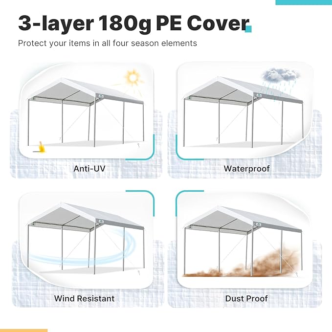 ADVANCE OUTDOOR Adjustable 10x15 ft Heavy Duty Carport Car Canopy Garage Boat - Image 4
