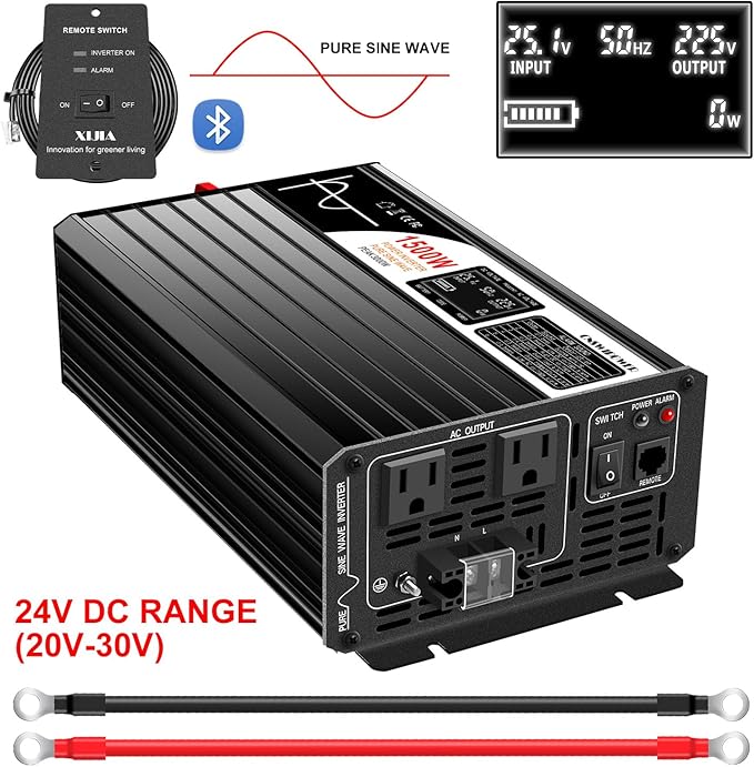 Xijia 1500W Pure Sine Wave LCD-Display DC 24V Inverter AC 120V 60HZ Solar - Image 3