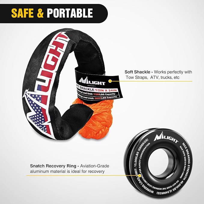 Nilight Synthetic Soft Shackle & Recovery Ring Kit 1/2inch x 24inch Soft Shackle - Image 4