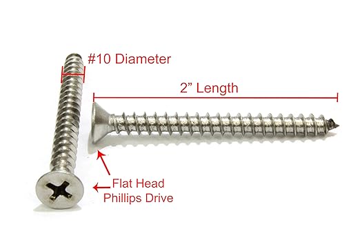 Bolt Dropper #10 X 2'' Stainless Steel Flat Head Phillips Wood Screw, 18-8 - Image 2