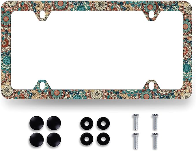 Vintage Mandala Flowers License Plate Frame Boho Floral License Plate Holder by MUAWUOIK