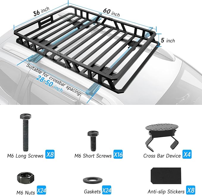 NIHAO 60"x36"x5" Heavy Duty Roof Rack Cargo Carrier, Universal Car Top Luggage - Image 4