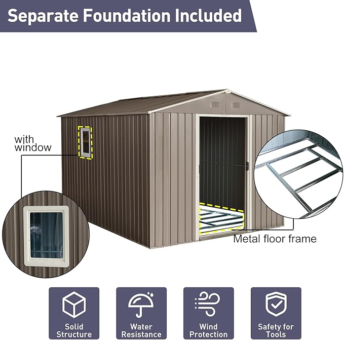 8x10 FT Outdoor Storage Shed, Metal Garden Shed - Image 4