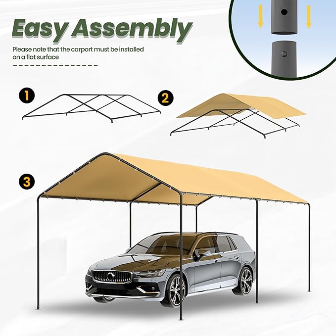Carport, 10‘ x 20’ Heavy Duty Portable Garage All-Season Car Canopy w/Removable - Image 5
