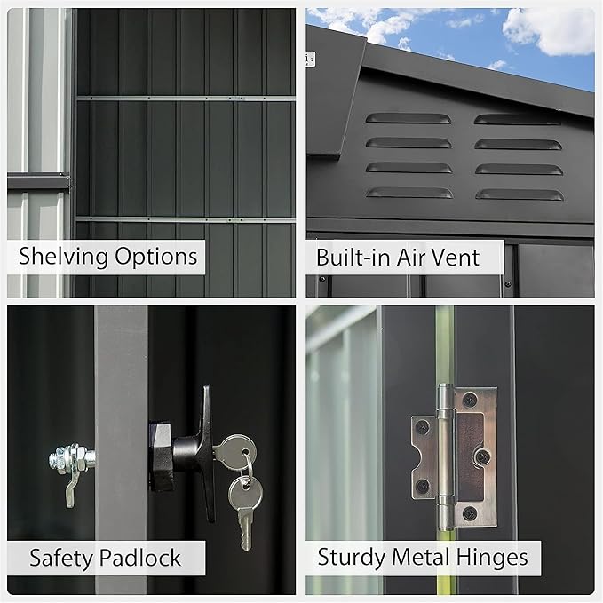 IKERY Galvanized Steel Storage Shed 8.2' x 6.2' - Image 4