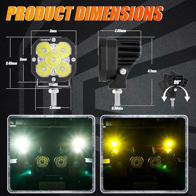 Auxbeam XP-Ultra Series 3 Inch LED Pods 80W 9600LM Offroad Driving Lights White - Image 3