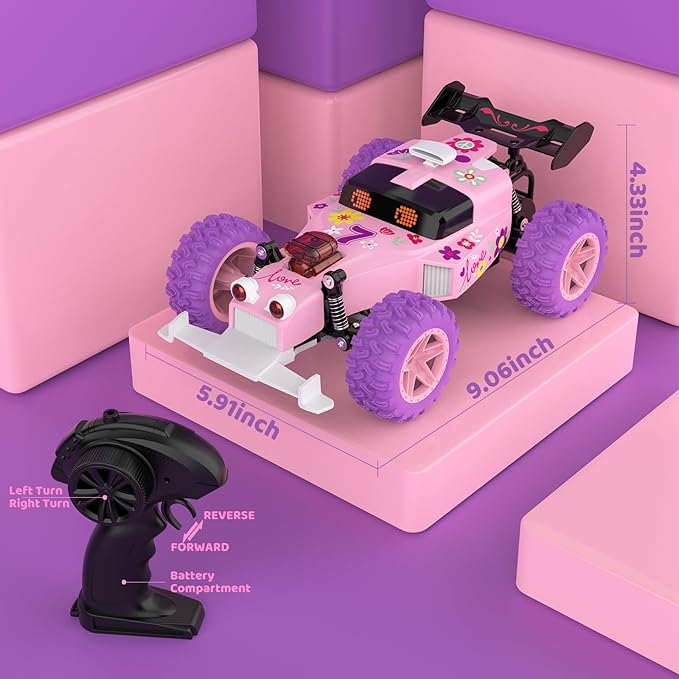 Pink Remote Control Car for Girls, RC Race Car Girl Toy - Image 8