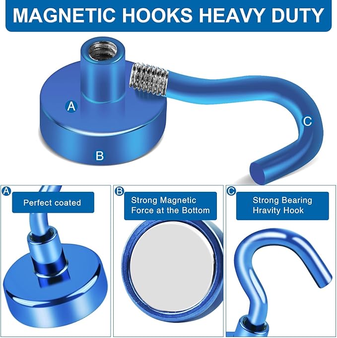 LOVIMAG Magnetic Hooks for Cruise Cabins, 150lbs Blue Magnetic Hooks for - Image 5