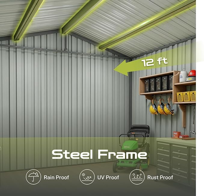12x10 Ft Storage Shed Outdoor, XL Permanent Steel Building - Image 3