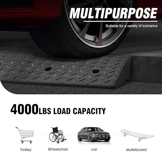 DNA MOTORING 1pcs 5.7" Rise Rubber Curb Ramp Heavy Duty Loading Driveway Ramp - Image 6