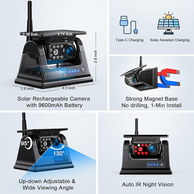 Fookoo 2 Magnetic Solar Wireless Backup Camera 7" IPS Touchscreen Monitor 1 Min - Image 5
