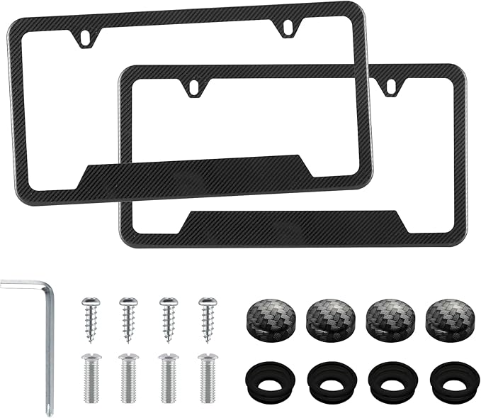 LivTee Carbon Fiber License Plate Frames, 2 Holes Stainless Steel License Plate by LivTee