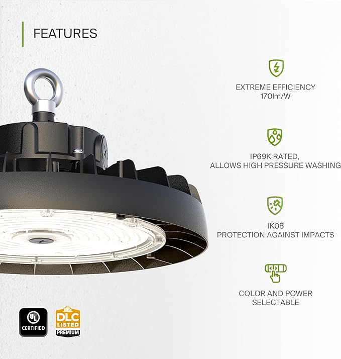ASD LED High Bay UFO Light Fixture, Commercial Shop Lighting | 3CCT, IP69K - Image 3