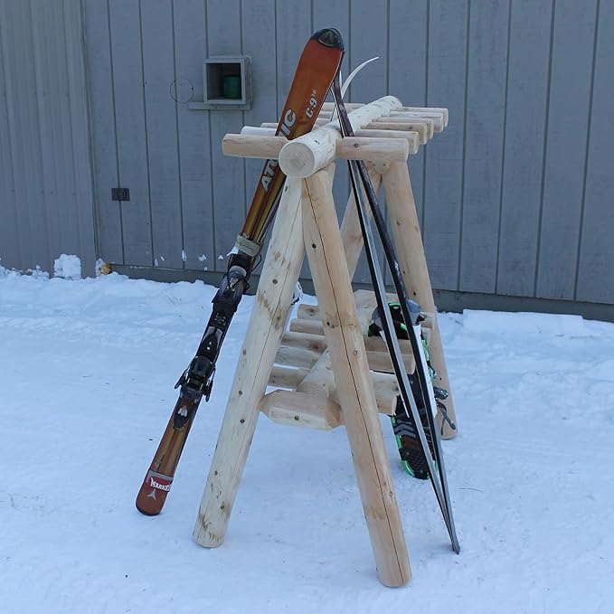 13-Place Freestanding Log Ski Rack Holder, Indoor & Outdoor Snowboard Racks - Image 6