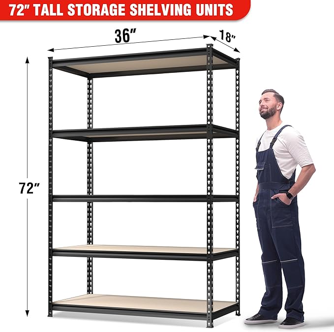 WORKPRO 4000LBS Storage Shelves, 5-Tier Metal Shelving Unit, Adjustable Garage - Image 3