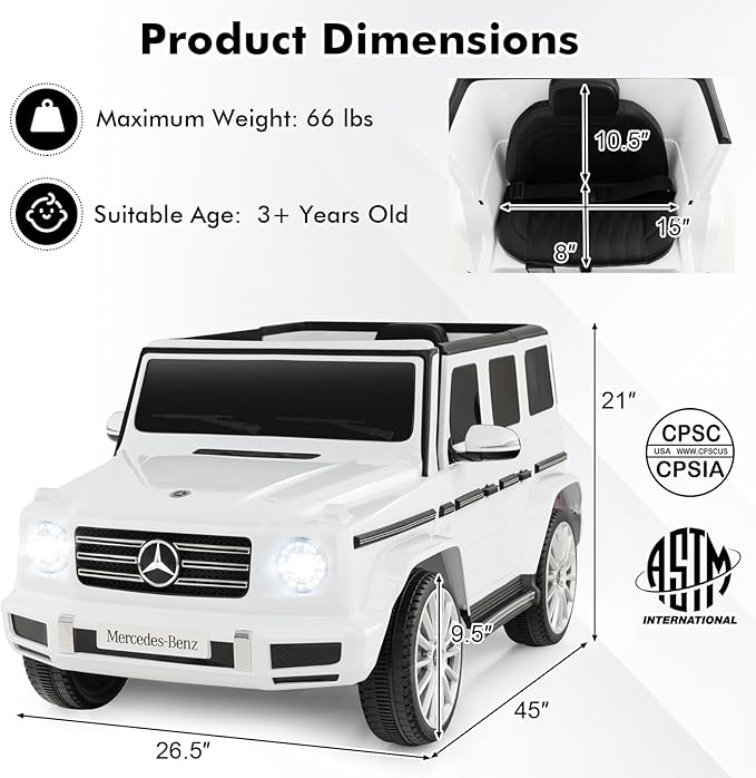 HONEY JOY Ride On Car, 12V Licensed Mercedes Benz G500, Battery Powered Ride On - Image 7
