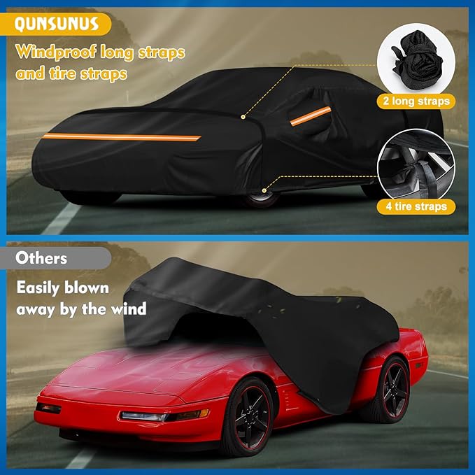 QUNSUNUS Waterproof Car Cover for C4 Corvette 1984-1996, Outdoor Car Covers - Image 4