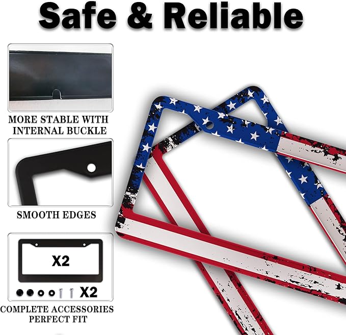 License Plate Cover Multicolor License Plate Frames Patriotic USA American Flag - Image 4