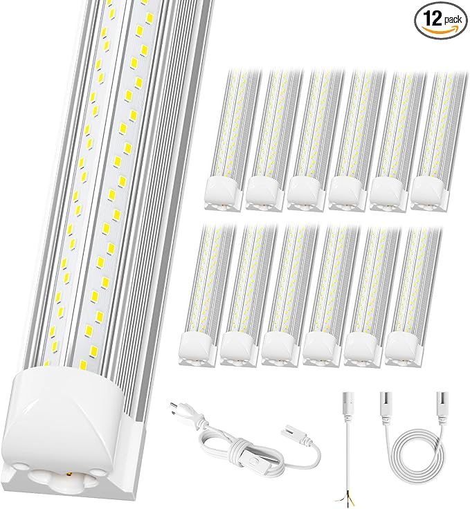 12 Pack Super Bright 100w 8ft Led Shop Light, 15000lm 5000k V Shape 8' Led Shop by ELEKICO