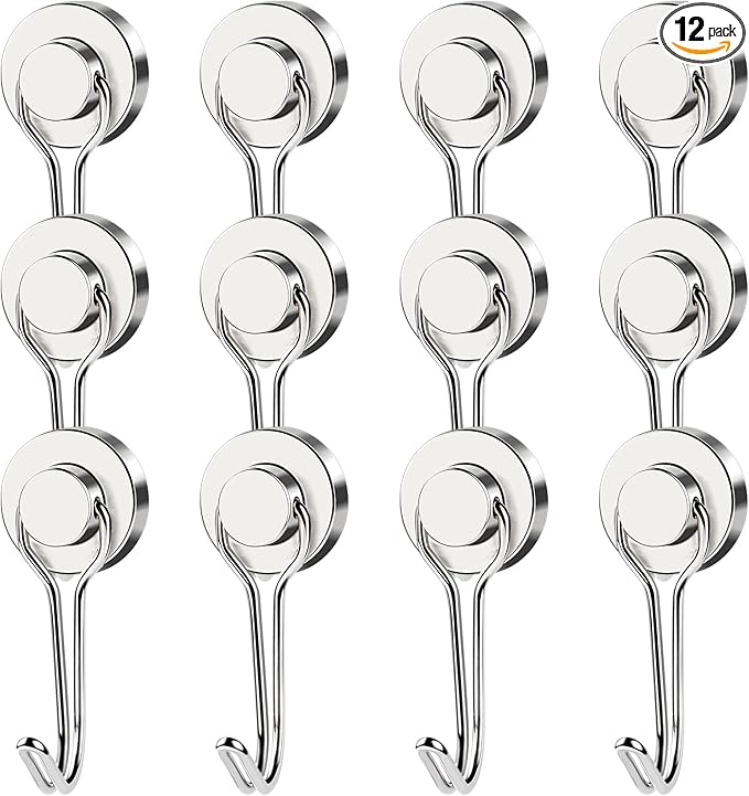 MIKEDE 12 Pack Magnetic Hooks, 40LB Heavy Duty Neodymium Magnet Hooks, Strong by MIKEDE