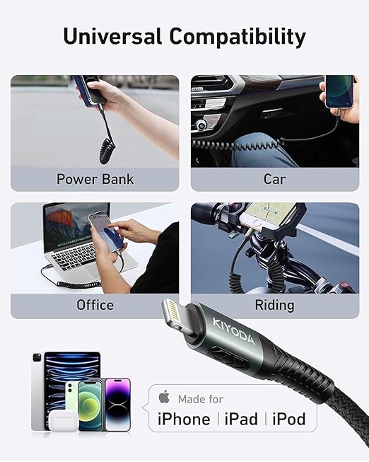 USB to Lightning Cable for Car 3FT+6FT, Coiled iPhone Charger Cables Braided - Image 7
