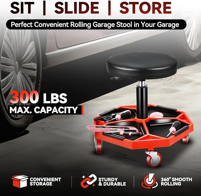 Auto Dynasty Mechanic Stool, Adjustable Rolling Pneumatic Creeper Garage Shop - Image 2