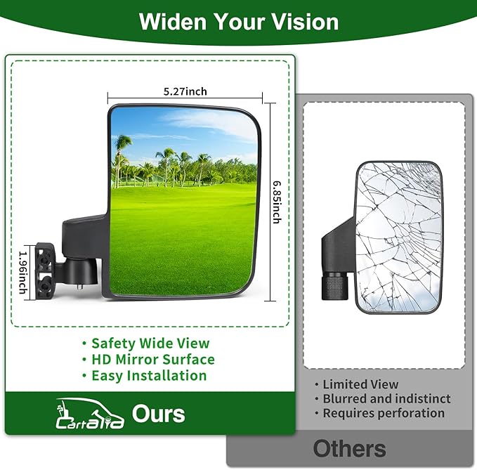 Golf Cart Mirrors Kit for EZGO Club Car Yamaha, No-Drilling Night Safety - Image 5