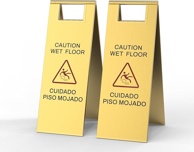 Stainless Steel Wet Floor Sign 2 Pack, 24 Inch Double-Sided Foldable Caution by CrazyAnt