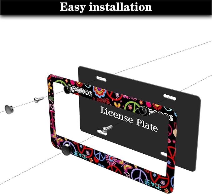 Car License Plate Frame Multicolor License Plate Frames Hippies Peace Flower - Image 7