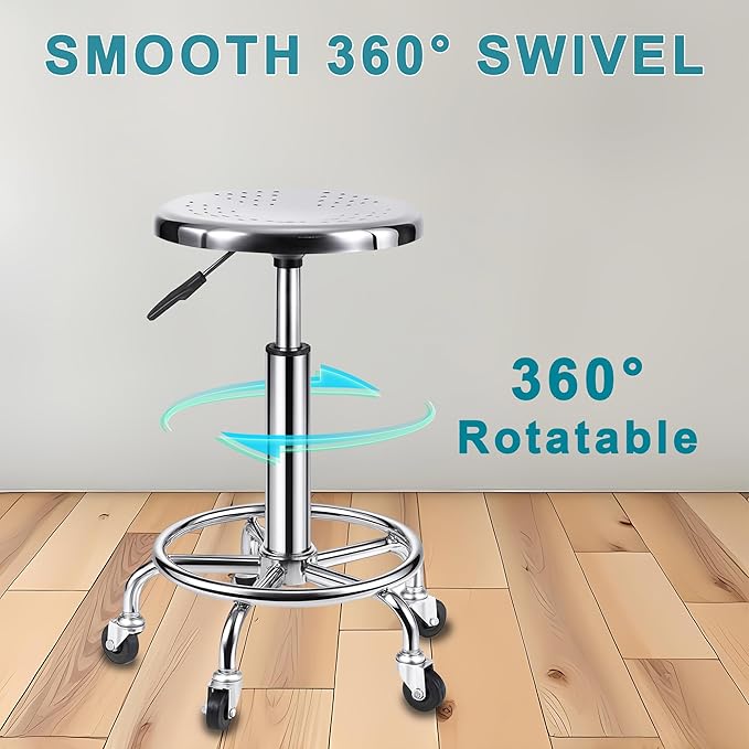 Rolling Stool, Stainless Steel Workbench Stool, Adjustable Swivel Stool Medical - Image 6