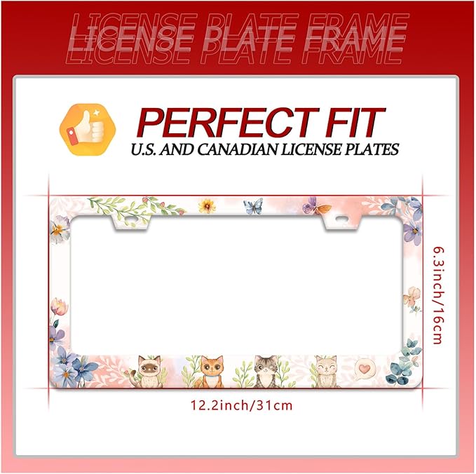 Cat License Plate Frame Beautiful Butterflies Flowers License Plate Holder - Image 2