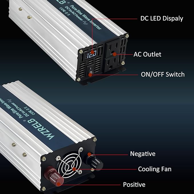 WZRELB 800W Pure Sine Wave Inverter 24V DC to 110V 120V AC Power Converter - Image 3