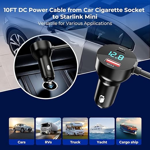 3 in 1 Starlink Mini Cable 10FT, Starlink Mini Car Charger DC Power - Image 3
