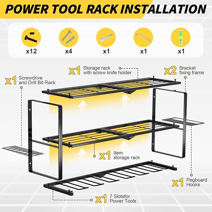 Large Power Tool Organizer Wall Mount, 3 Layer Heavy Duty Tool Storage Rack - Image 2