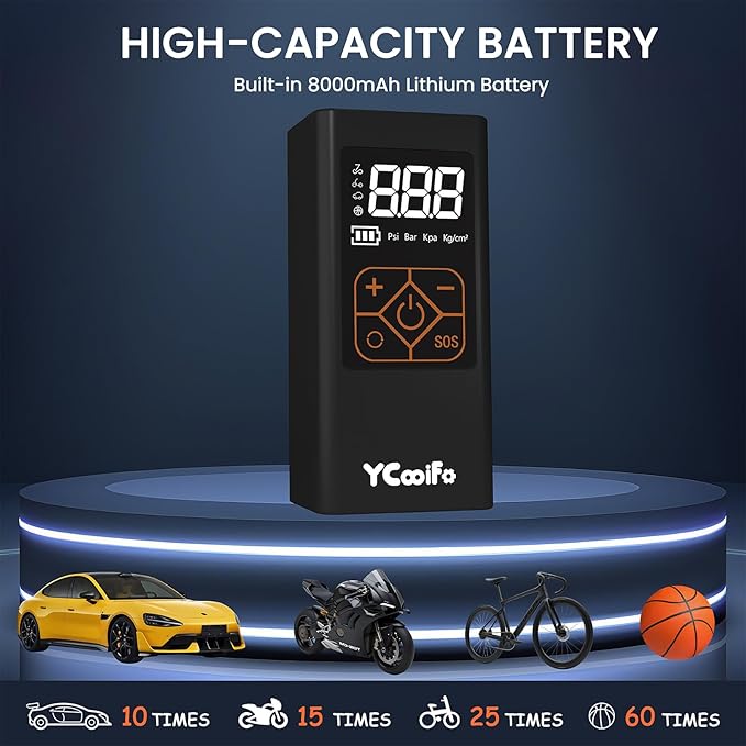 150 PSI Tire Inflator Portable Air Compressor, 8000mAh Battery Auto Shut-Off - Image 6
