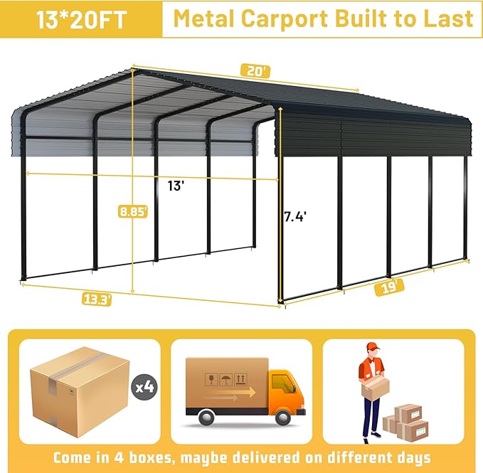 Metal Carport 13 * 20 FT with Enhanced Base Heavy Duty Garage with Galvanized - Image 4