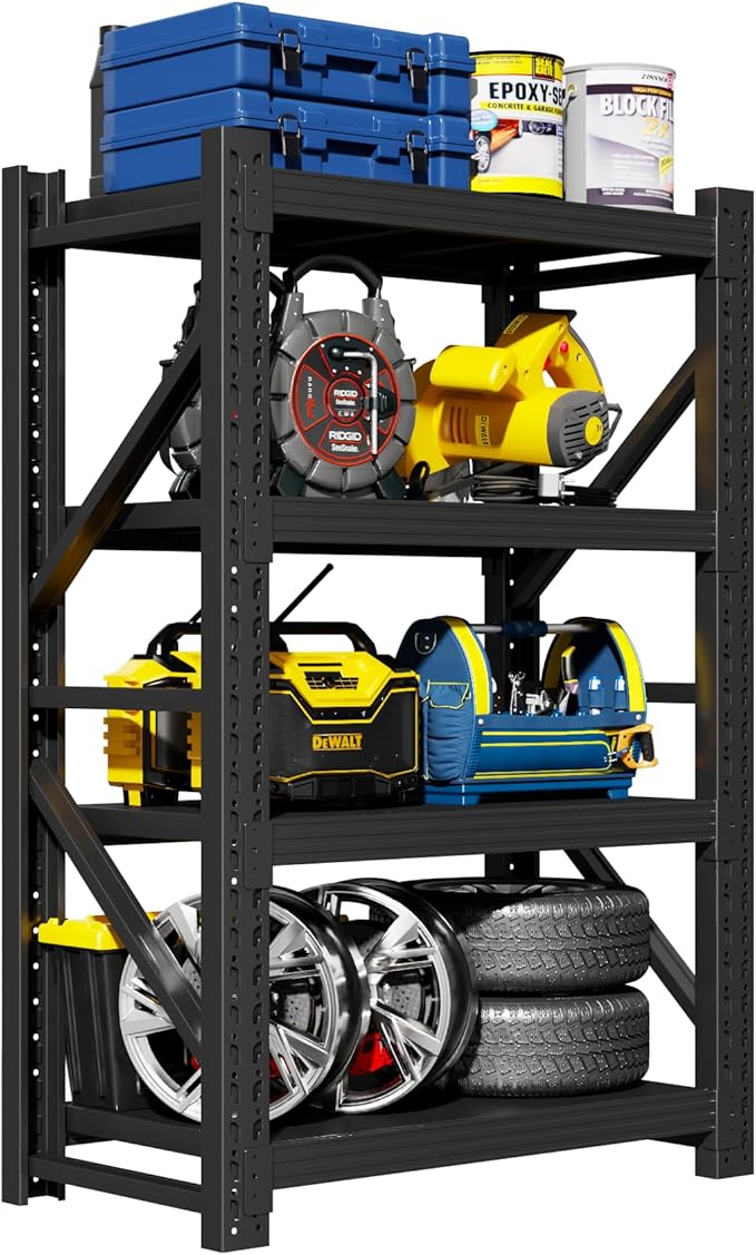 Garage Shelving Unit, 4 Tier Heavy Duty Racks, Easy Assembly, Metal Racks by Pokoke