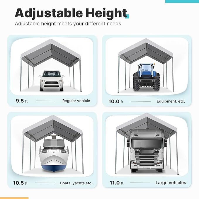 ADVANCE OUTDOOR Adjustable 10x15 ft Heavy Duty Carport Car Canopy Garage Boat - Image 2