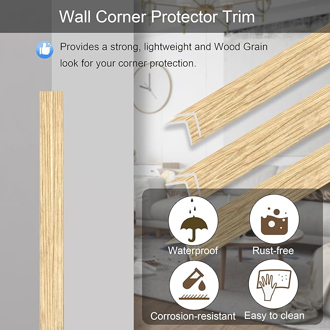 6 Pcs 49" Wall Corner Protector Trim, Oak Wood Grain Edge Strip - Image 2