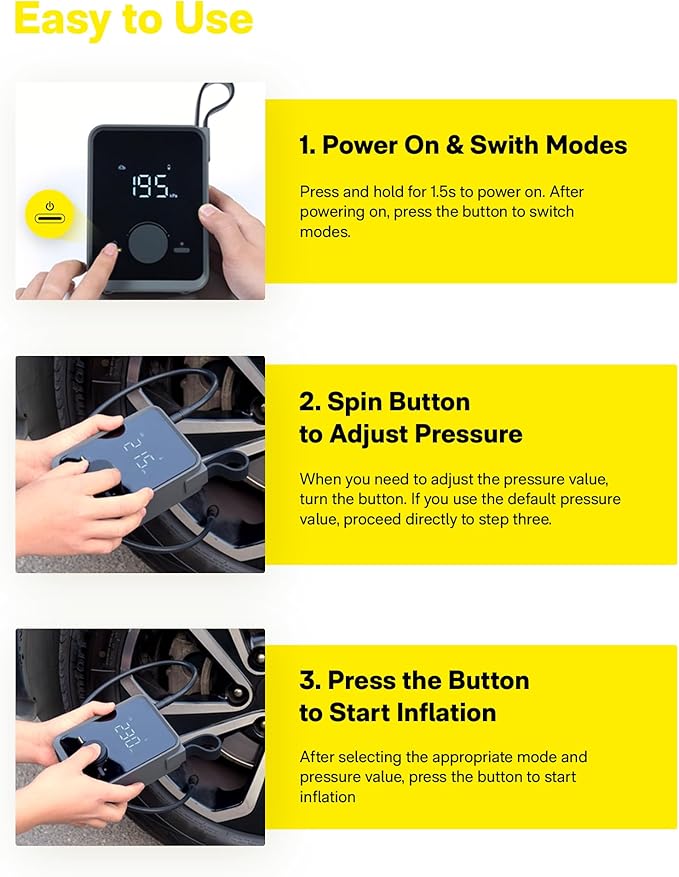 HOTO Tire Inflator Portable, Electric Air Pump Pro - Image 7