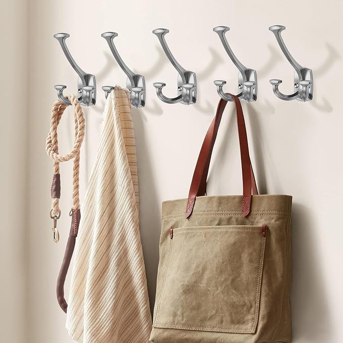 Large Wall Double-Sided Hook 2 Pack Brushed Satin Nickel Hook Decorative Heavy - Image 5