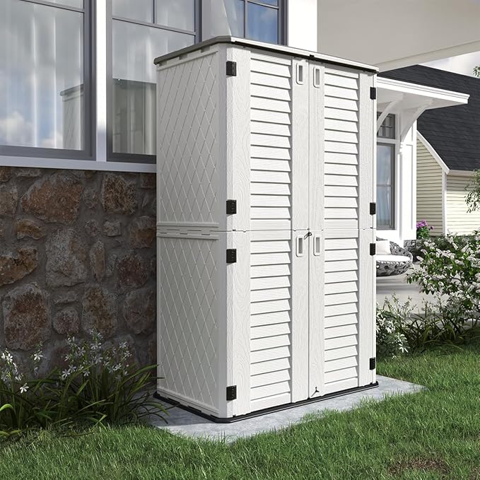 KINYING Outdoor Storage Cabinet Waterproof, Resin Vertical Outdoor Storage Shed - Image 3