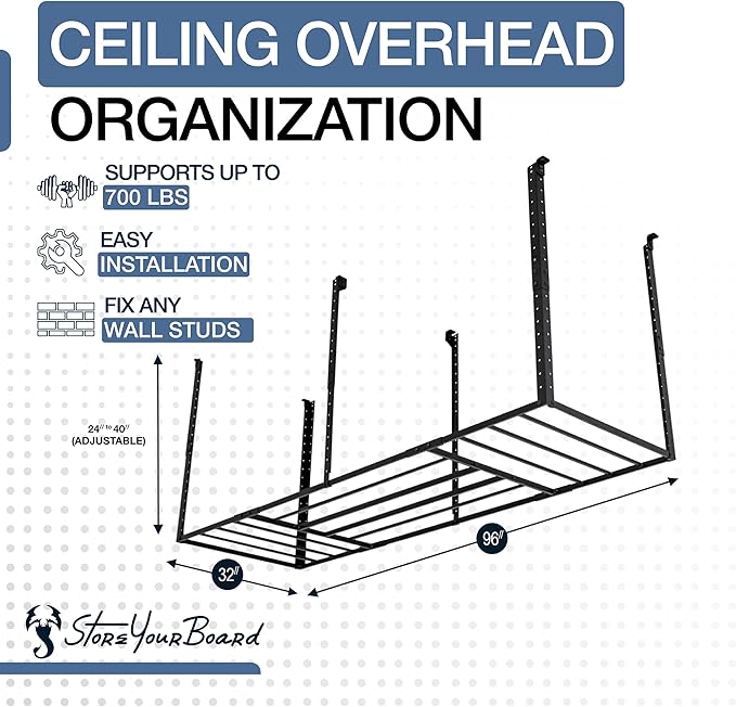 StoreYourBoard 3 x 8 ft Garage Storage Rack, Ceiling Shelf Overhead Organization - Image 4