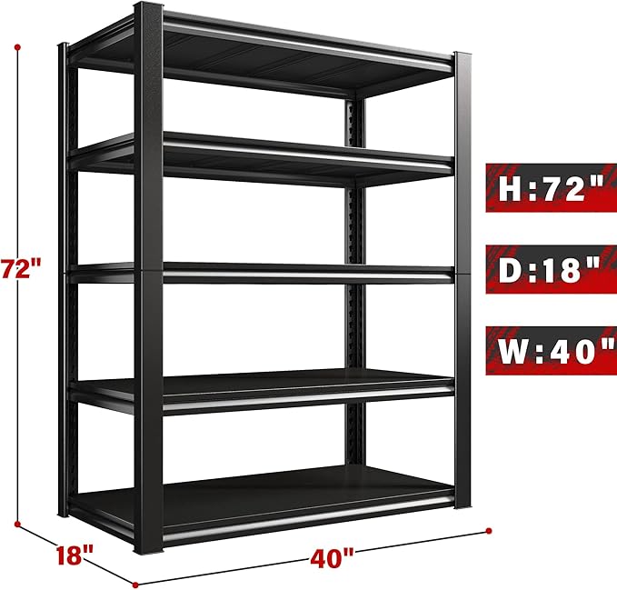 REIBII 40" W Garage Shelving, Heavy Duty Storage Shelves Load 2500LBS, 5-Tier - Image 3