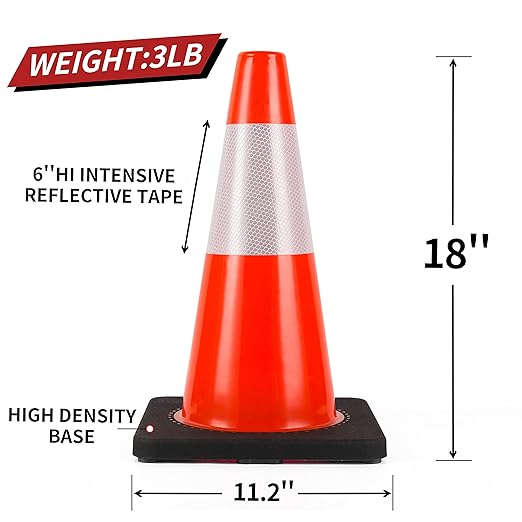 Traffic Cones 18 inch 6 Pack Heavy Duty Safety Cones Orange - Image 5