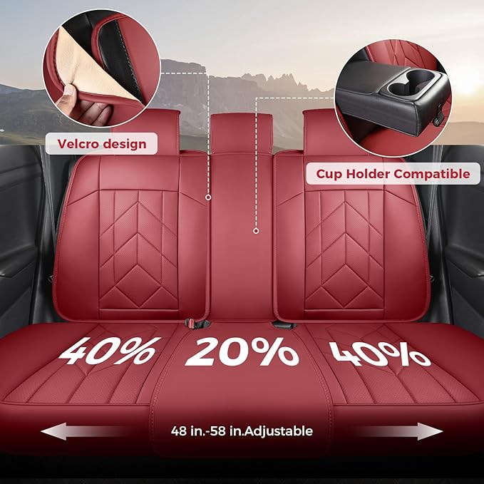 Wine Red Car Seat Covers Full Set - Image 5